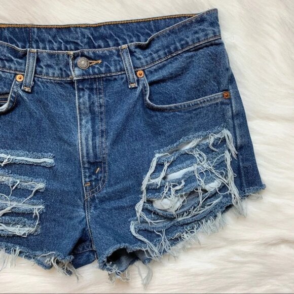 Levi’s Women’s Jean Shorts Vintage Orange Tab Cutoff Distressed Denim High Rise - Picture 7 of 16